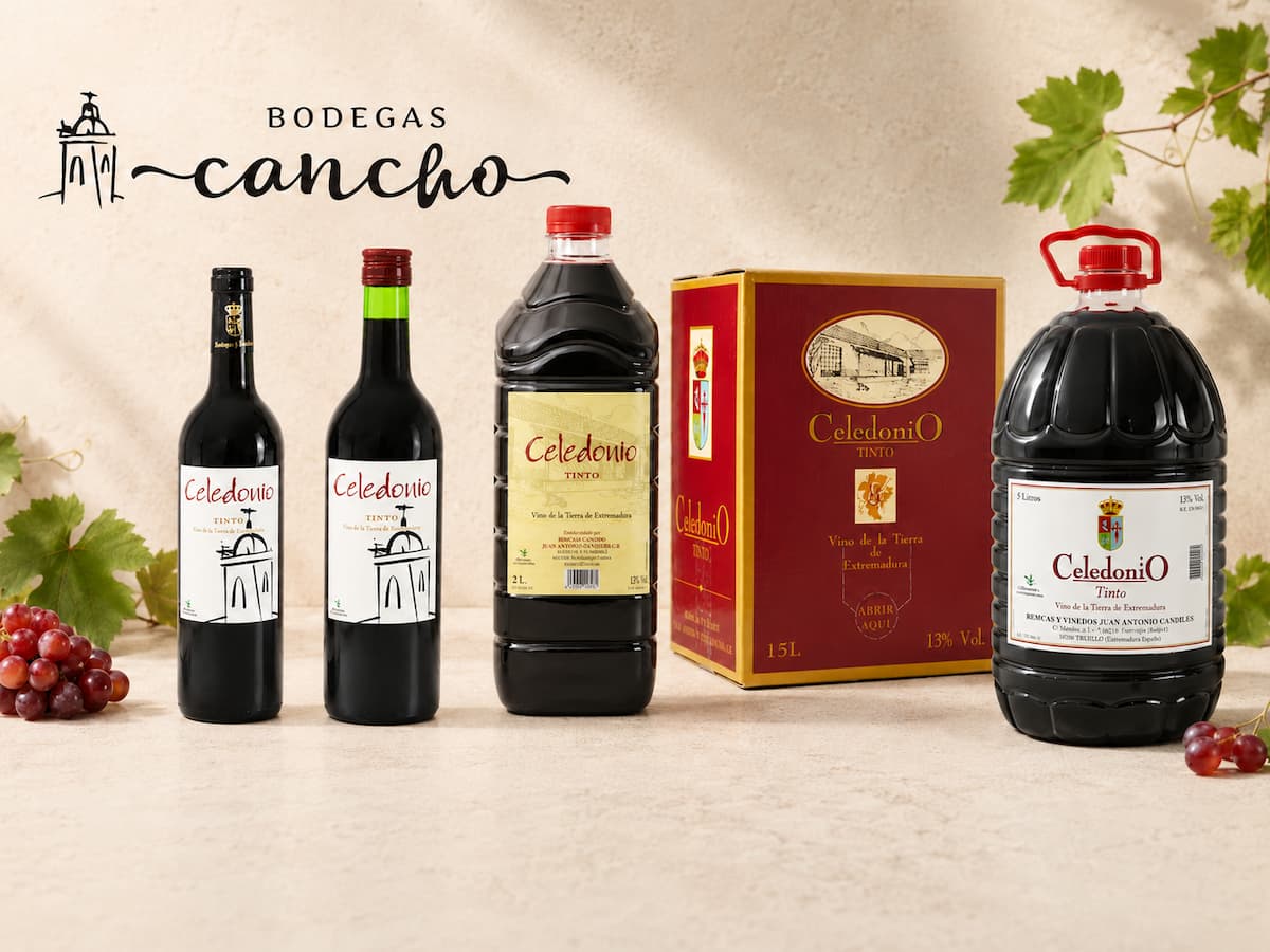 Vino tinto extremeño Celedonio, joven y frutal, directo de Bodegas Cancho en Maguilla.